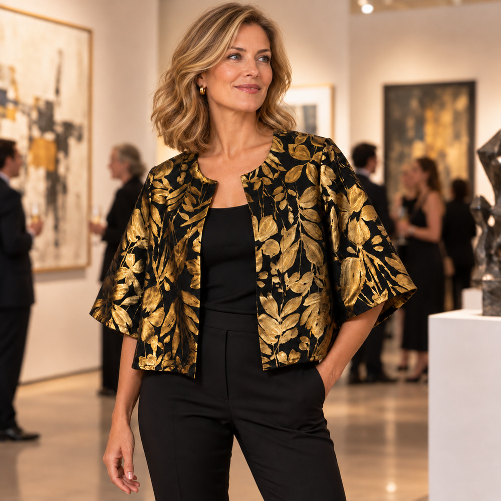 Bryn Walker Calla Jacket Black Gold Metallic Jacquard Botanical Statement XL NWT